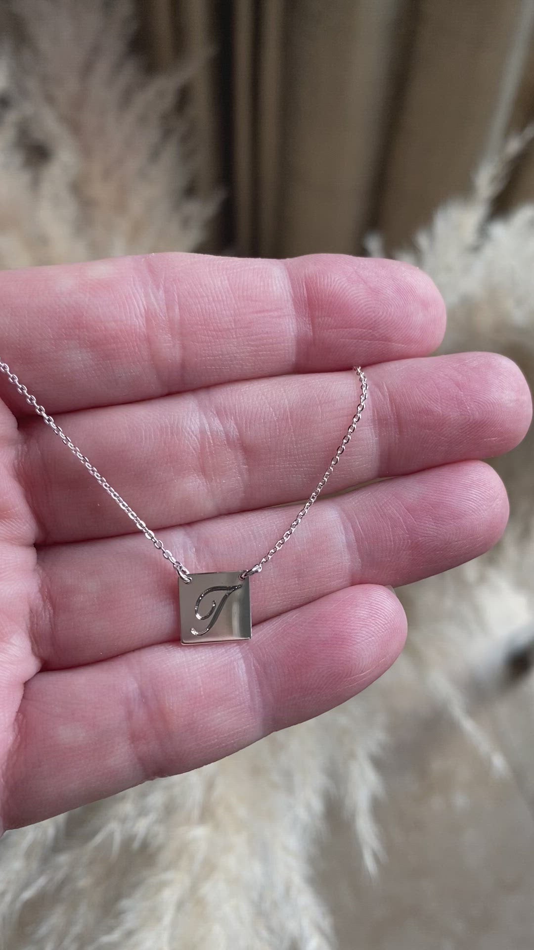 Engraved Initial Square Necklace